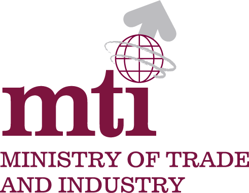 Logo of the Ministry of Trade and Industry featuring the letters "mti" with a globe and upward arrow, symbolising support for industries like handcrafted chocolate made from Caribbean cocoa, with "Ministry of Trade and Industry" below. | Trinitario