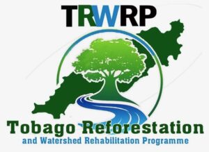 Logo for the Tobago Reforestation and Watershed Rehabilitation Programme, featuring a tree, flowing river, green map outline, and TRWRP at the top—symbolising efforts to protect watersheds and support sustainably grown chocolate in Tobago. | Trinitario