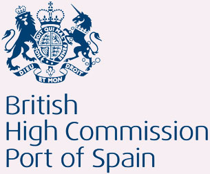 Logo of the British High Commission in Port of Spain, featuring the UK coat of arms above the commission's name in blue text, reflecting support for sustainably grown chocolate and local fine flavour cocoa. | Trinitario